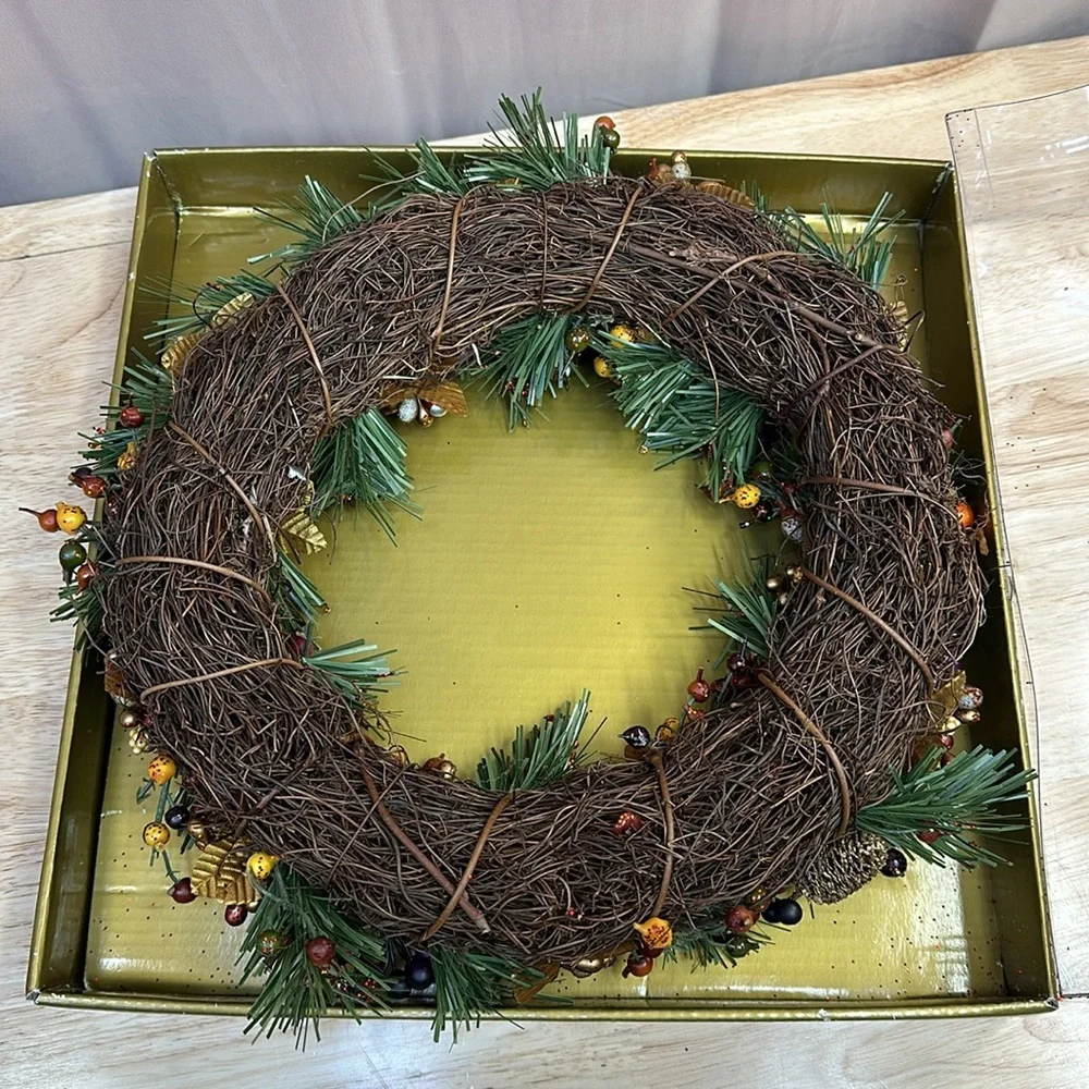 Harvest Pine Wreath 14” Holiday Multi Colored Festive Wreath